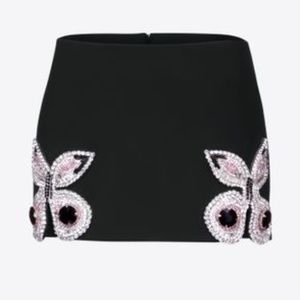AREA BLACK WOOL EMBROIDERED BUTTERFLY MINI SKIRT NWOT